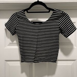 American apparel cropped black and white striped spandex top